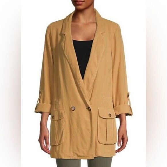 Free People Charley Blazer Tan Jacket button size S - Picture 1 of 12